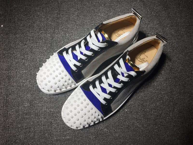 Christian Louboutin Low Top Lace-up White Black Blue Leather And Rivets On Toe Cap 1
