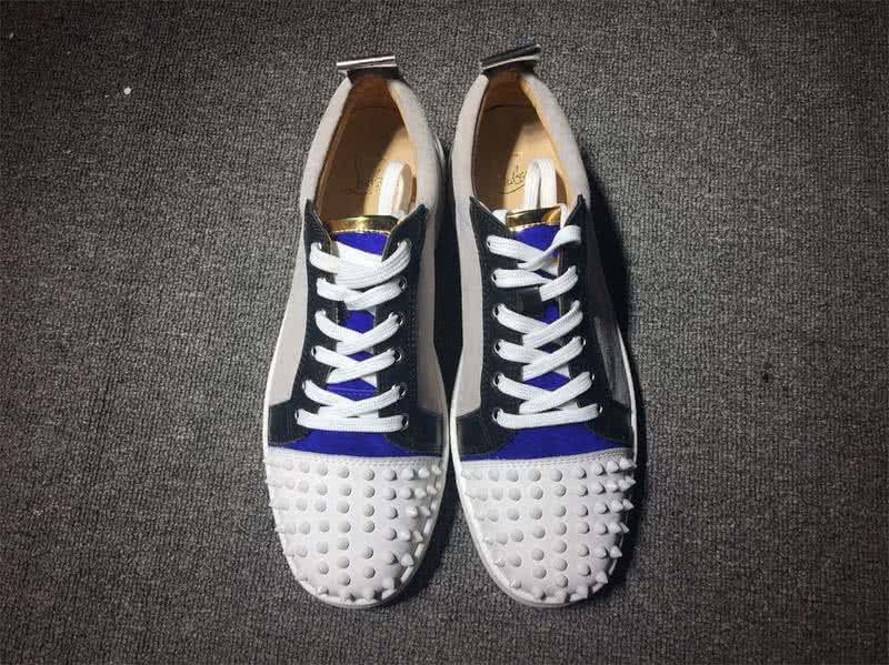 Christian Louboutin Low Top Lace-up White Black Blue Leather And Rivets On Toe Cap 2