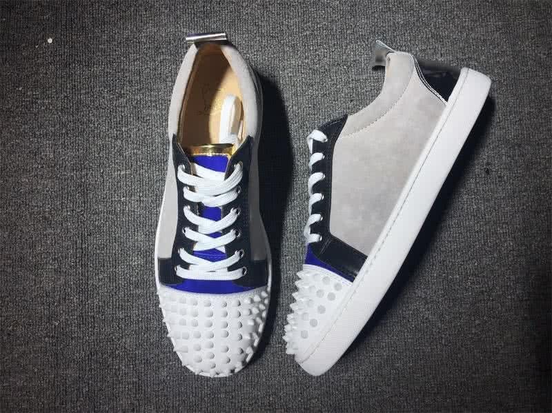 Christian Louboutin Low Top Lace-up White Black Blue Leather And Rivets On Toe Cap 3
