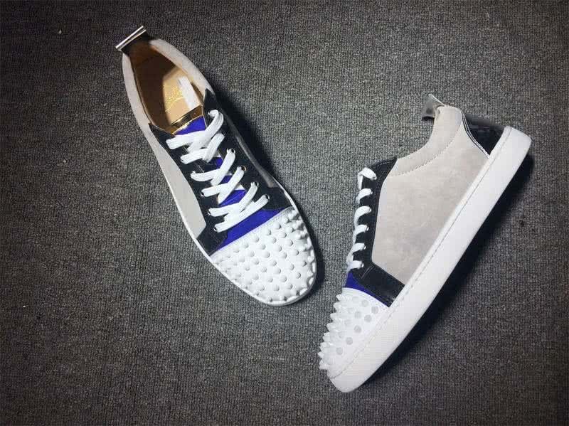 Christian Louboutin Low Top Lace-up White Black Blue Leather And Rivets On Toe Cap 4