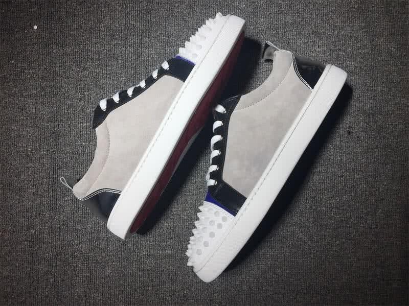 Christian Louboutin Low Top Lace-up White Black Blue Leather And Rivets On Toe Cap 5