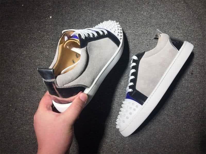 Christian Louboutin Low Top Lace-up White Black Blue Leather And Rivets On Toe Cap 7