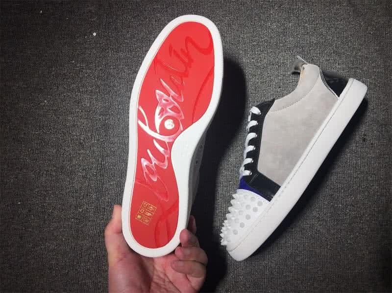 Christian Louboutin Low Top Lace-up White Black Blue Leather And Rivets On Toe Cap 8