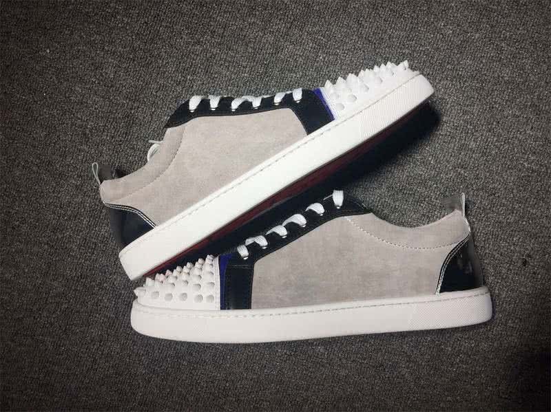 Christian Louboutin Low Top Lace-up White Black Blue Leather And Rivets On Toe Cap 9