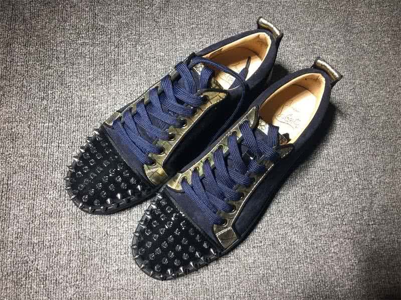 Christian Louboutin Low Top Lace-up Navy Blue Suece And Rivets On Toe Cap 1