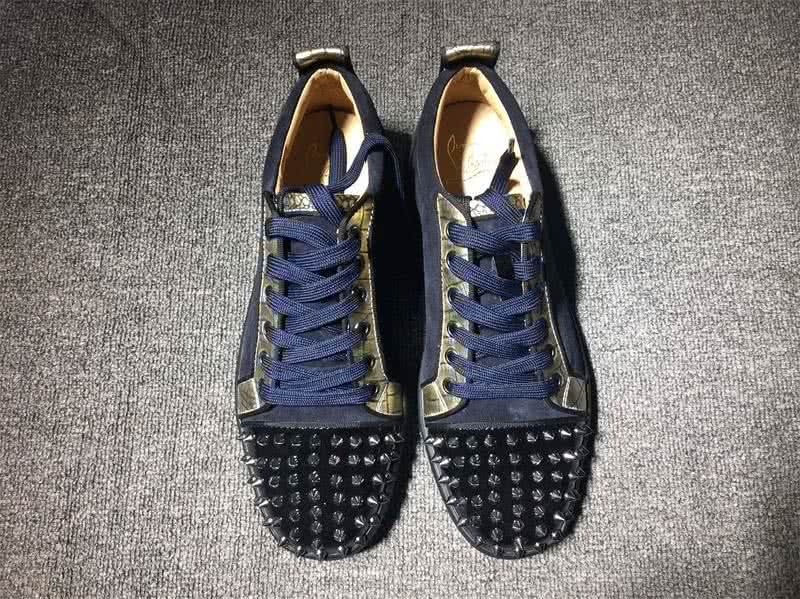 Christian Louboutin Low Top Lace-up Navy Blue Suece And Rivets On Toe Cap 3