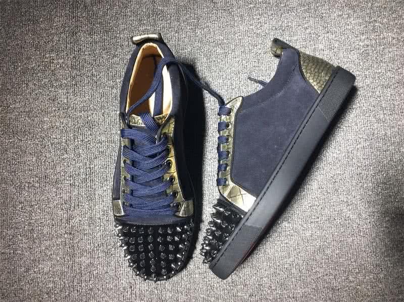 Christian Louboutin Low Top Lace-up Navy Blue Suece And Rivets On Toe Cap 2