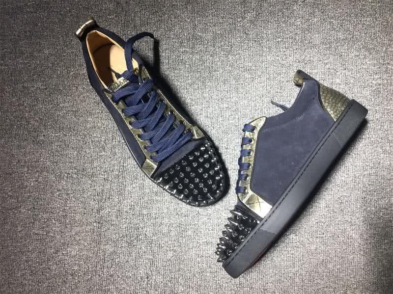 Christian Louboutin Low Top Lace-up Navy Blue Suece And Rivets On Toe Cap 4