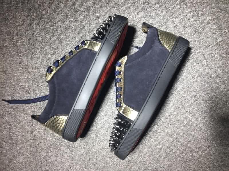 Christian Louboutin Low Top Lace-up Navy Blue Suece And Rivets On Toe Cap 5