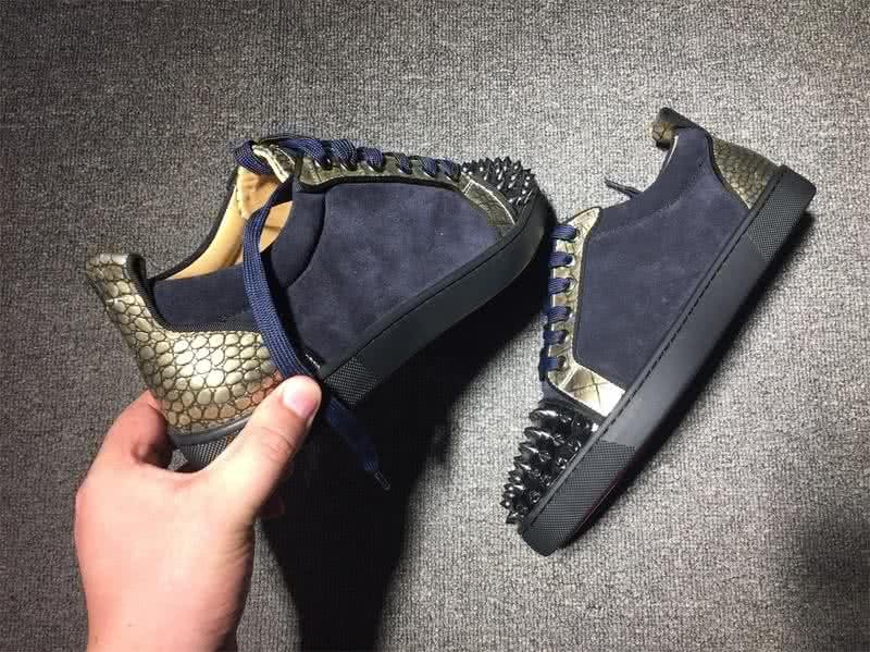 Christian Louboutin Low Top Lace-up Navy Blue Suece And Rivets On Toe Cap 7
