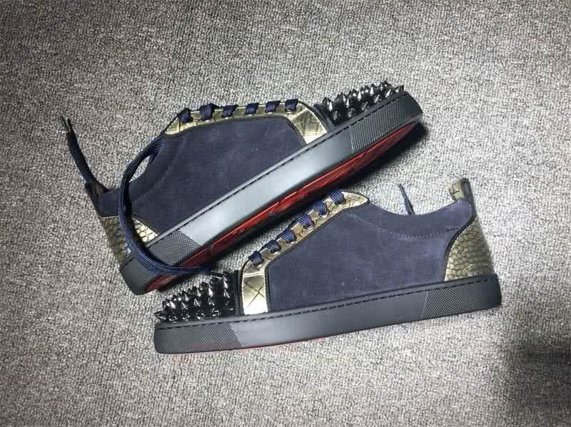 Christian Louboutin Low Top Lace-up Navy Blue Suece And Rivets On Toe Cap 9