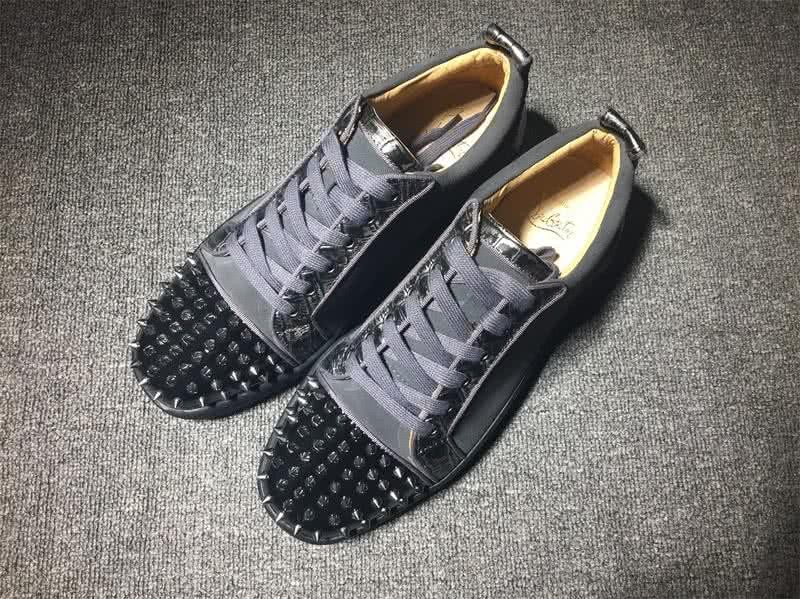 Christian Louboutin Low Top Lace-up Grey Suede Black Patent Leather Rivets On Toe Cap 1