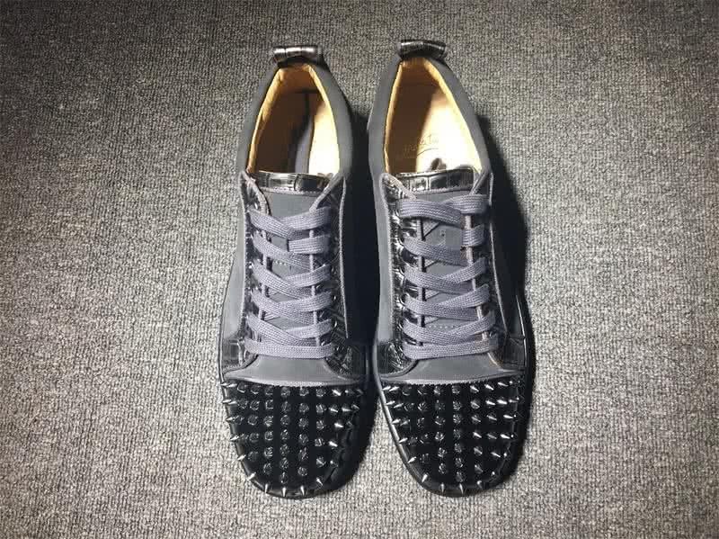 Christian Louboutin Low Top Lace-up Grey Suede Black Patent Leather Rivets On Toe Cap 2