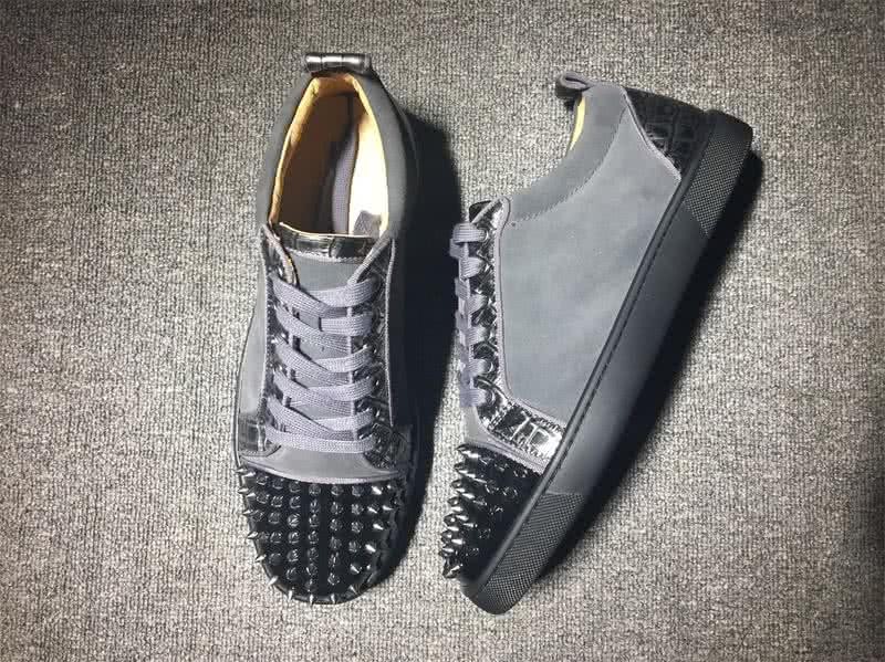 Christian Louboutin Low Top Lace-up Grey Suede Black Patent Leather Rivets On Toe Cap 3