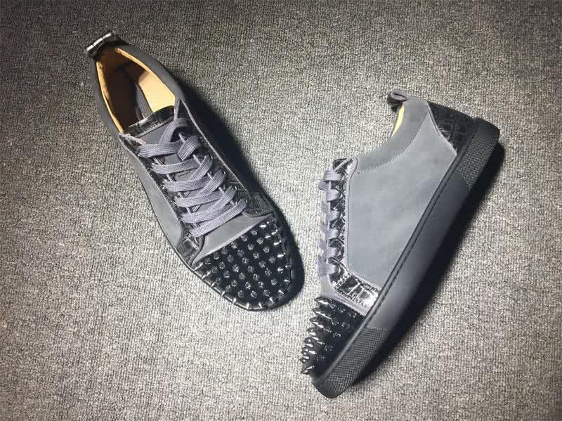 Christian Louboutin Low Top Lace-up Grey Suede Black Patent Leather Rivets On Toe Cap 4