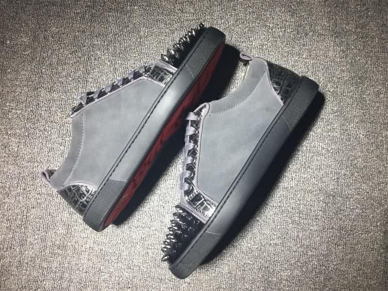 Christian Louboutin Low Top Lace-up Grey Suede Black Patent Leather Rivets On Toe Cap 6