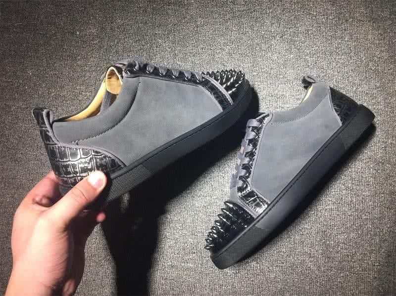 Christian Louboutin Low Top Lace-up Grey Suede Black Patent Leather Rivets On Toe Cap 7