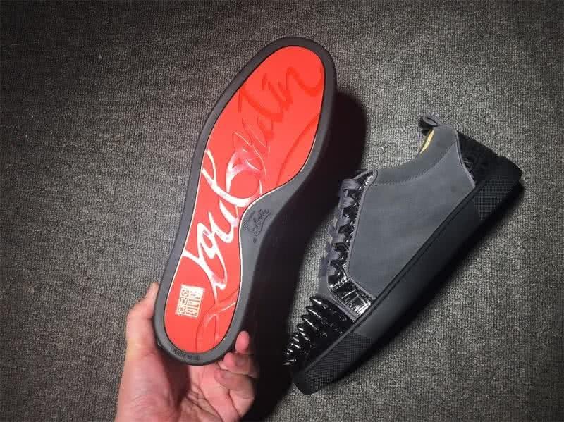 Christian Louboutin Low Top Lace-up Grey Suede Black Patent Leather Rivets On Toe Cap 8