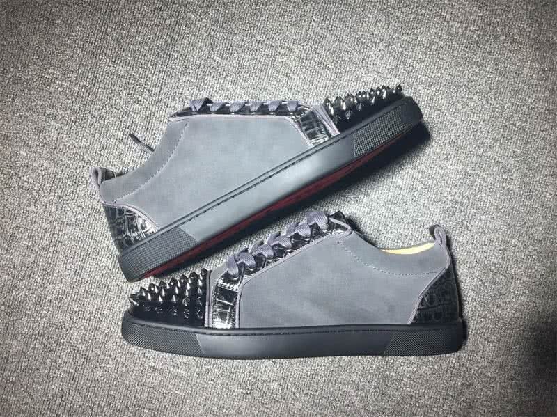 Christian Louboutin Low Top Lace-up Grey Suede Black Patent Leather Rivets On Toe Cap 9