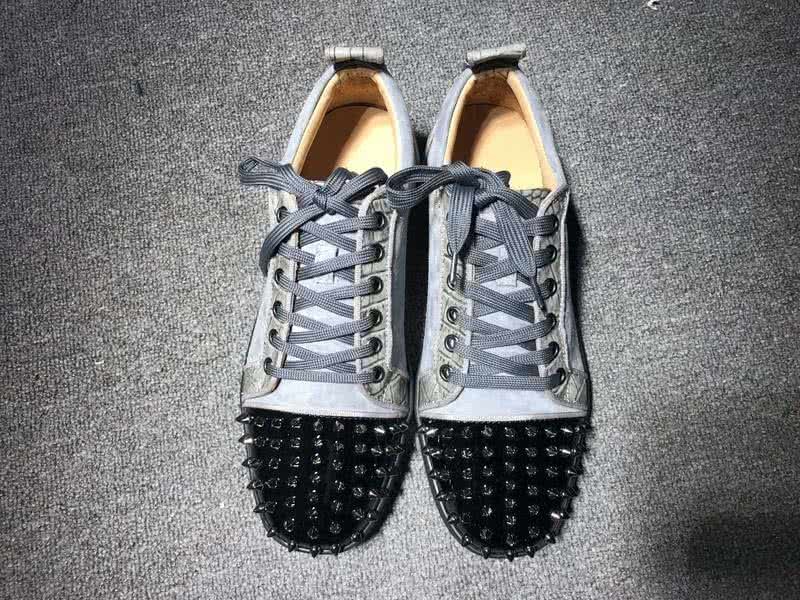 Christian Louboutin Low Top Lace-up Grey And Black Suede Rivets On Toe Cap 2