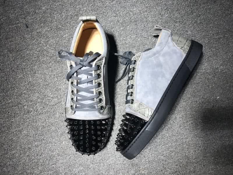 Christian Louboutin Low Top Lace-up Grey And Black Suede Rivets On Toe Cap 3