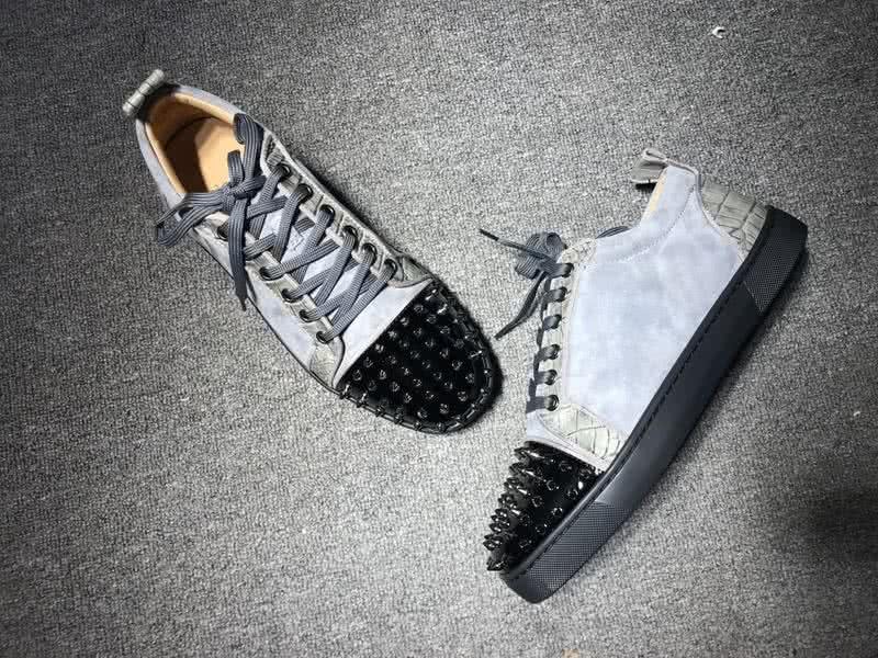Christian Louboutin Low Top Lace-up Grey And Black Suede Rivets On Toe Cap 4