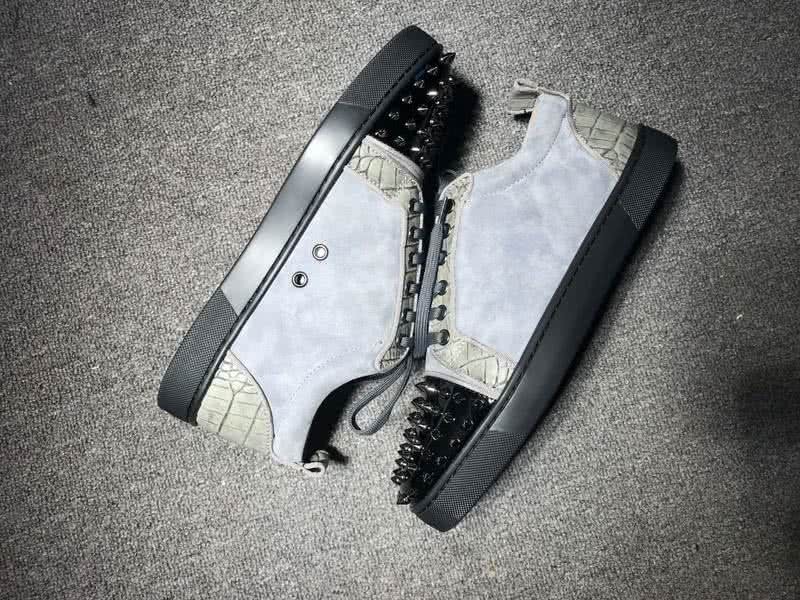 Christian Louboutin Low Top Lace-up Grey And Black Suede Rivets On Toe Cap 6