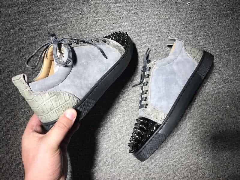 Christian Louboutin Low Top Lace-up Grey And Black Suede Rivets On Toe Cap 7