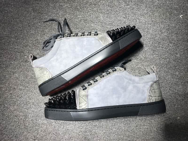 Christian Louboutin Low Top Lace-up Grey And Black Suede Rivets On Toe Cap 9