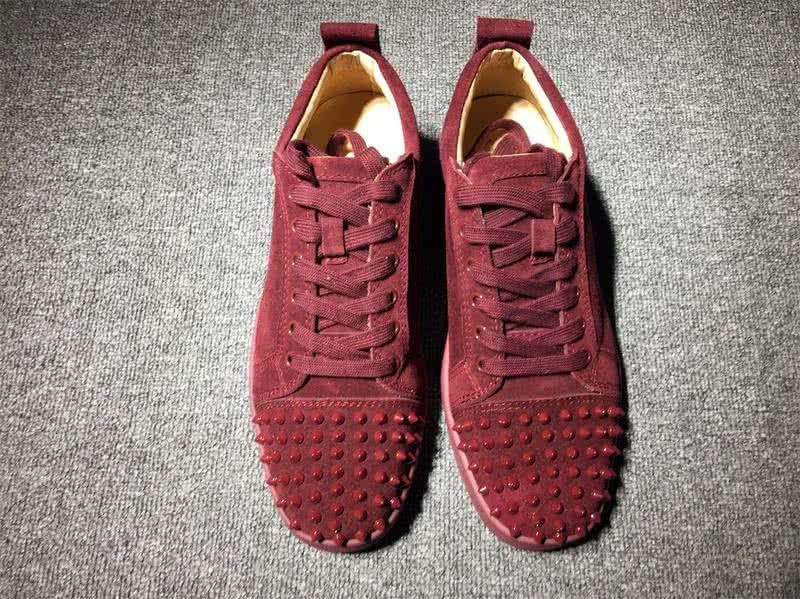 Christian Louboutin Low Top Lace-up Wine Suede And Rivets On Toe Cap 3