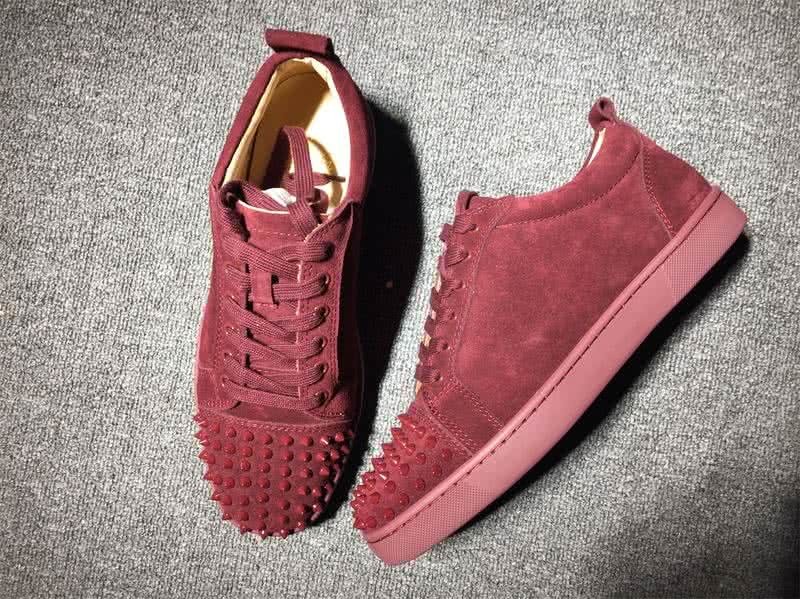 Christian Louboutin Low Top Lace-up Wine Suede And Rivets On Toe Cap 2