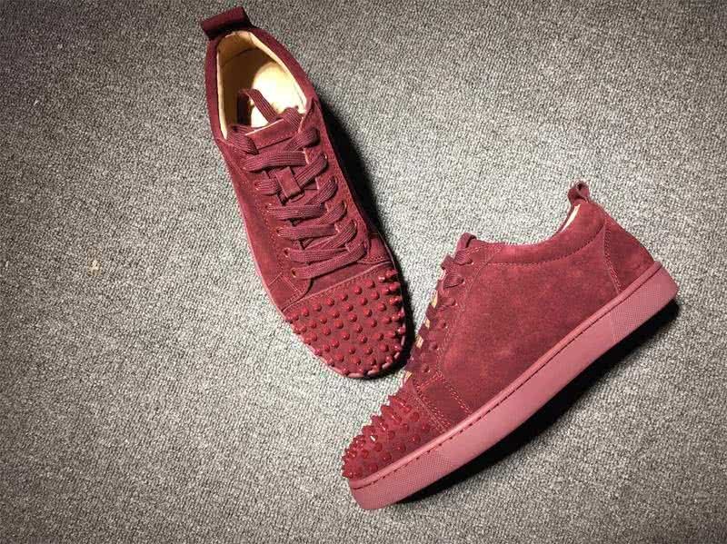Christian Louboutin Low Top Lace-up Wine Suede And Rivets On Toe Cap 4
