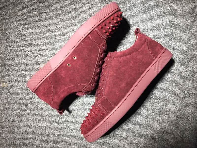 Christian Louboutin Low Top Lace-up Wine Suede And Rivets On Toe Cap 6