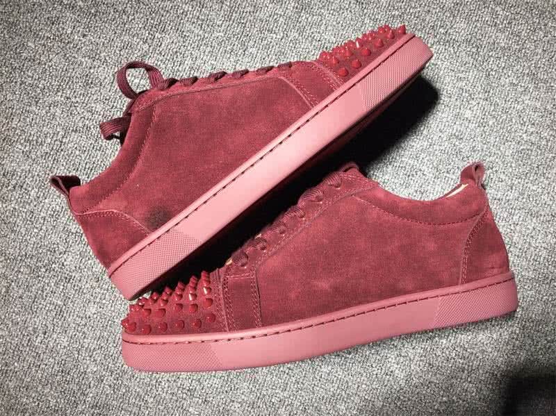 Christian Louboutin Low Top Lace-up Wine Suede And Rivets On Toe Cap 9