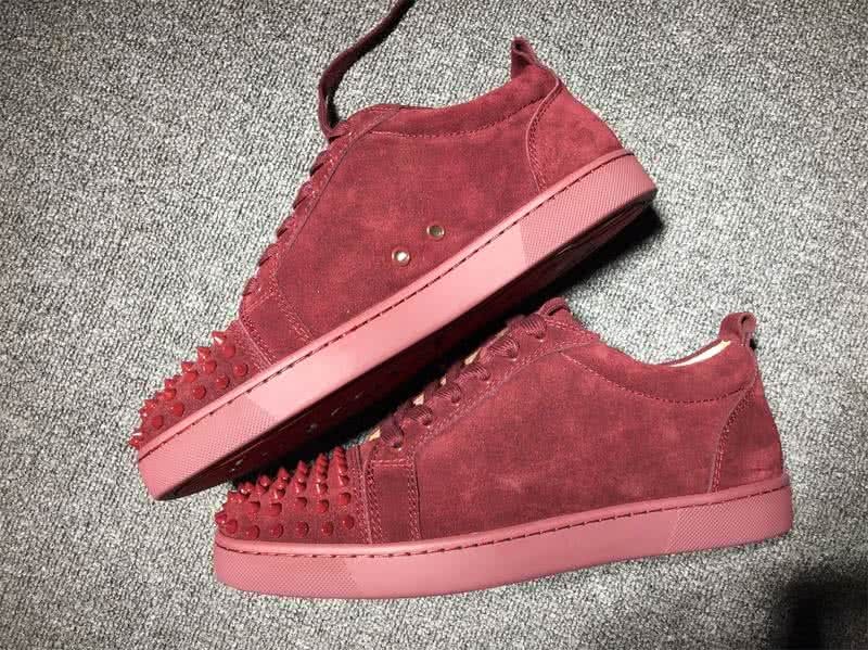 Christian Louboutin Low Top Lace-up Wine Suede And Rivets On Toe Cap 8