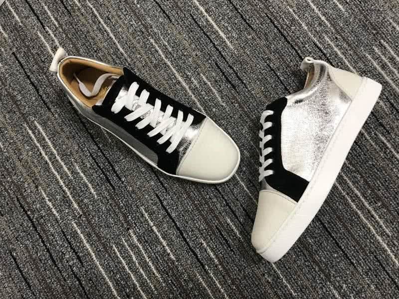 Christian Louboutin Low Top Lace-up White Silver And Black 6