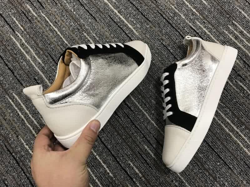 Christian Louboutin Low Top Lace-up White Silver And Black 7