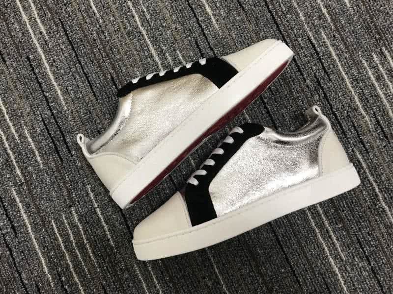Christian Louboutin Low Top Lace-up White Silver And Black 9