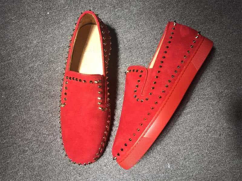 Christian Louboutin Low Top Rivets Along The Brim Red Suede And Rhinestones 2
