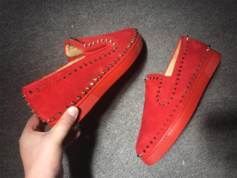 Christian Louboutin Low Top Rivets Along The Brim Red Suede And Rhinestones 7