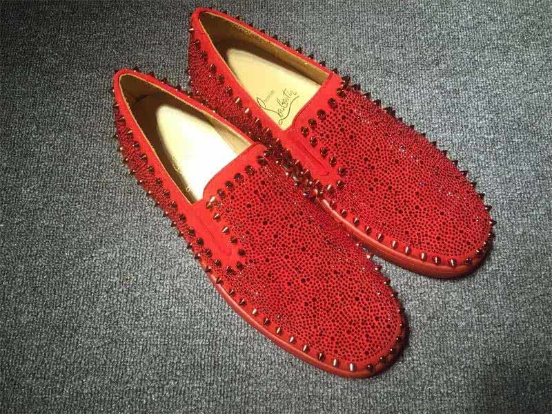 Christian Louboutin Low Top Rivets Along Brim Red Suede Upper And Rhinestone 3