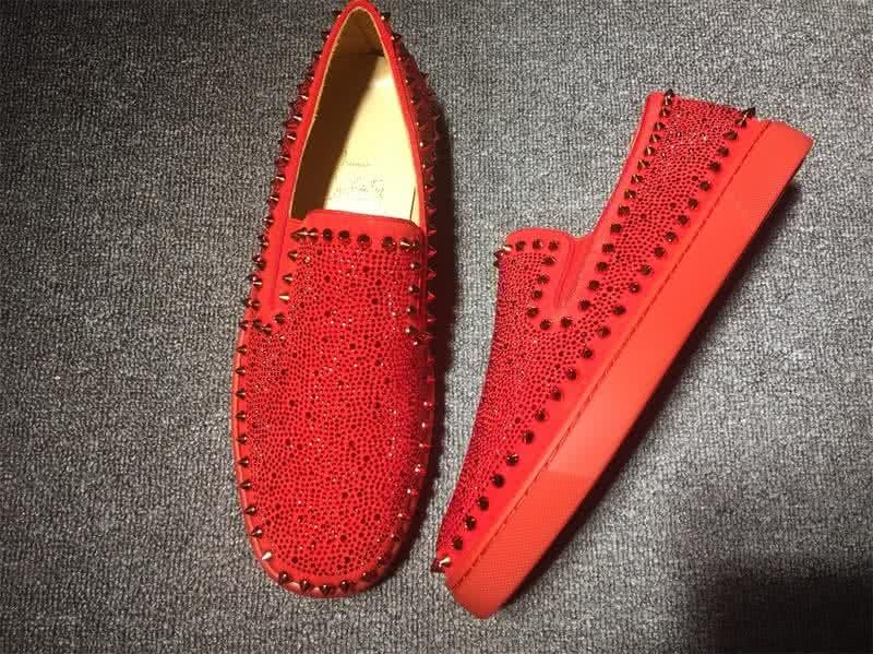 Christian Louboutin Low Top Rivets Along Brim Red Suede Upper And Rhinestone 2