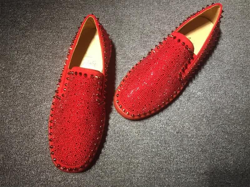 Christian Louboutin Low Top Rivets Along Brim Red Suede Upper And Rhinestone 4