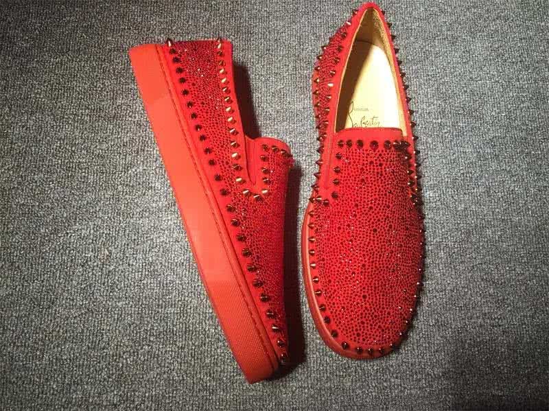Christian Louboutin Low Top Rivets Along Brim Red Suede Upper And Rhinestone 5