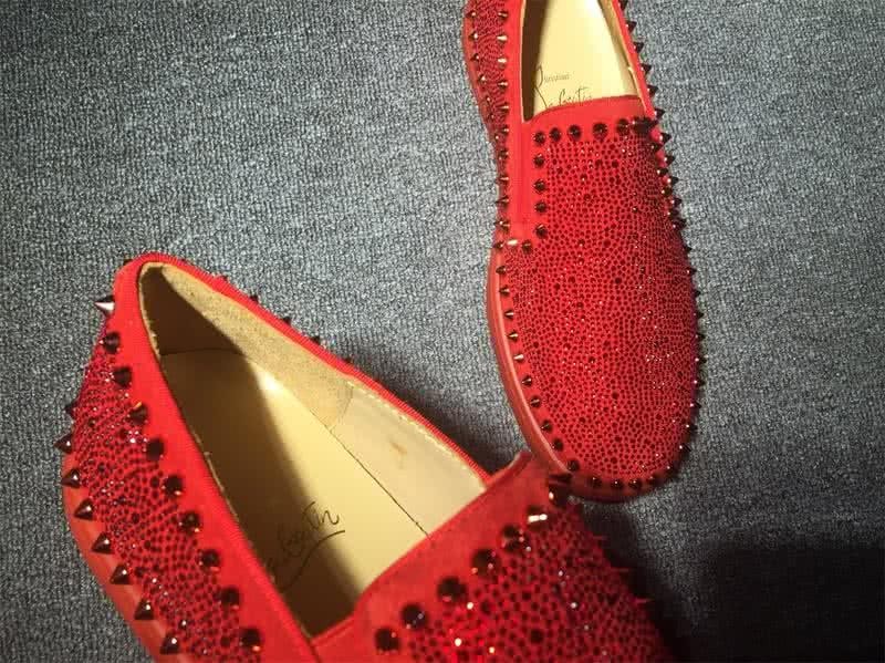 Christian Louboutin Low Top Rivets Along Brim Red Suede Upper And Rhinestone 6