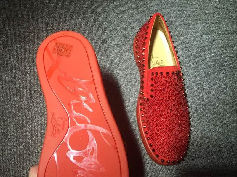 Christian Louboutin Low Top Rivets Along Brim Red Suede Upper And Rhinestone 7