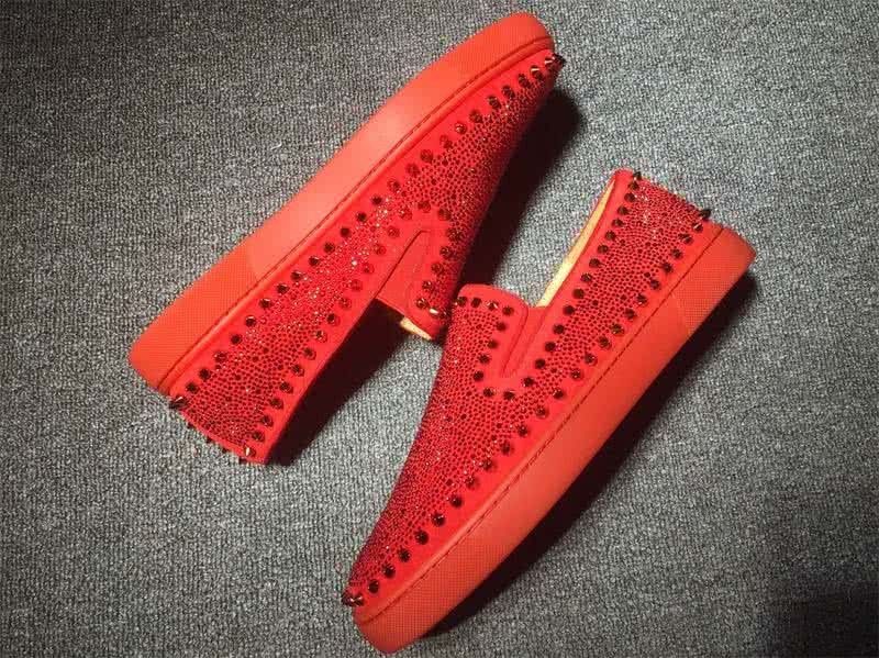 Christian Louboutin Low Top Rivets Along Brim Red Suede Upper And Rhinestone 8
