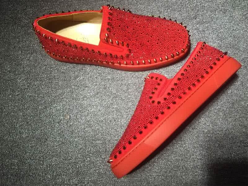 Christian Louboutin Low Top Rivets Along Brim Red Suede Upper And Rhinestone 9