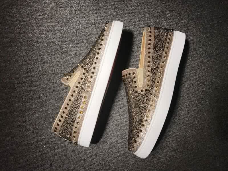 Christian Louboutin Low Top Rivets Golden Upper And Rhinestone 5