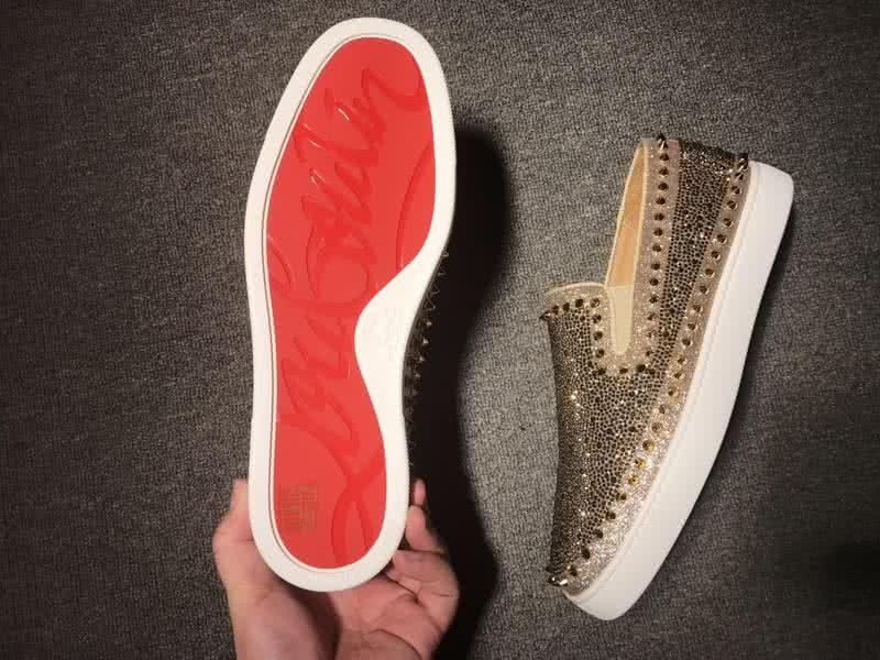Christian Louboutin Low Top Rivets Golden Upper And Rhinestone 9